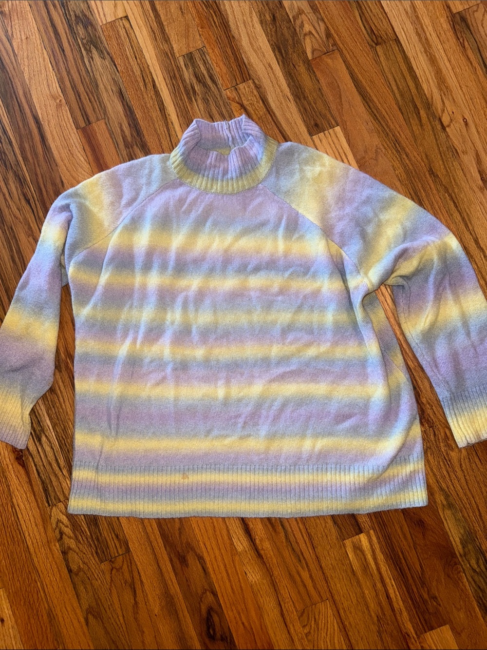 Pastel Lavender & Yellow Stripe Mock Neck Sweater